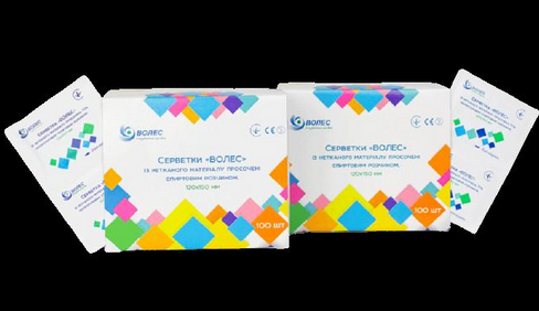 Серветки спиртові 56x65 мм, просочені 70% ізопропиловим спирт. розч.